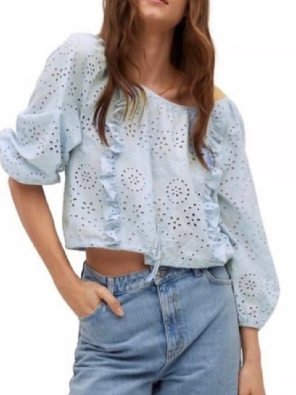 Joie Light Blue 100% Cotton Eyelet Ruffle Top Small